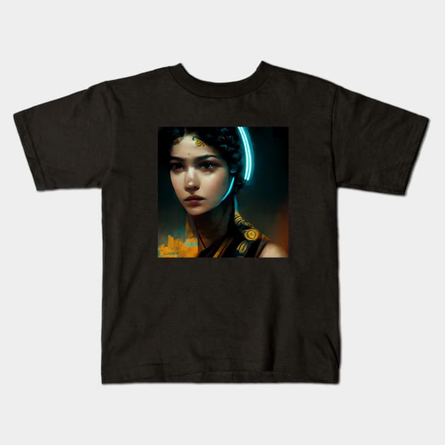 Cyberpunk Athena Ancient Greek Goddess Kids T-Shirt by LegitHooligan